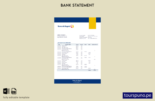 listo para imprimir Colombia Banco de Bogotá plantilla versión excel del extract